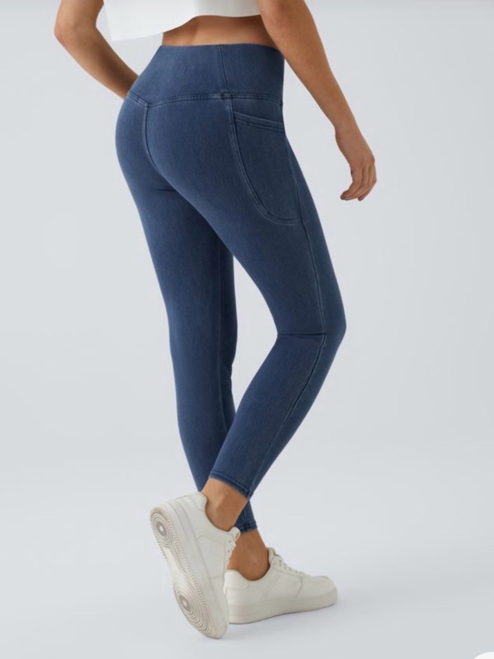 Halara Flex Crossover Pocket Washed Denim Work Leggings Small 7/8 NEW - Picture 2 of 14